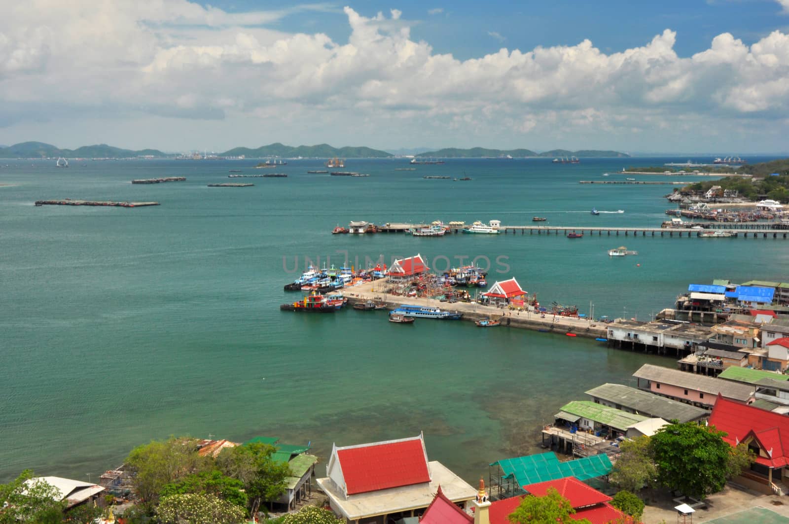 View of the docks in Si Chang Island, Chonburi, Thailand.