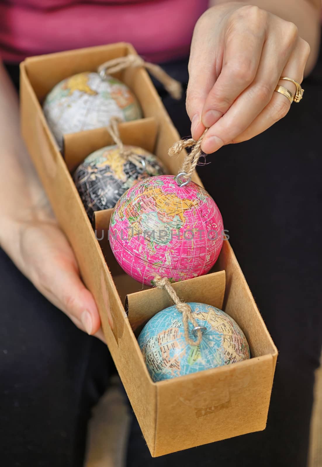 Christmas balls shaped as globe in box by mady70