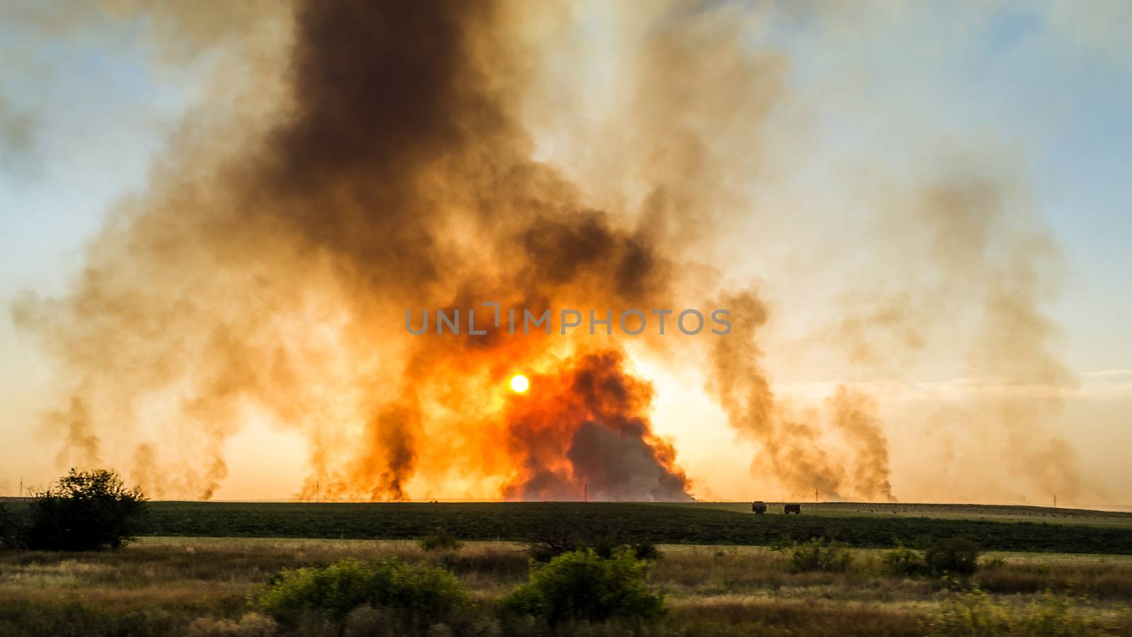 A giant explosion in the fire box the flames smoke