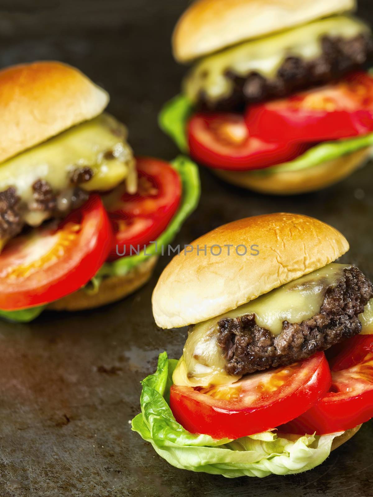 close up of rustic american slider sandwich mini hamburger