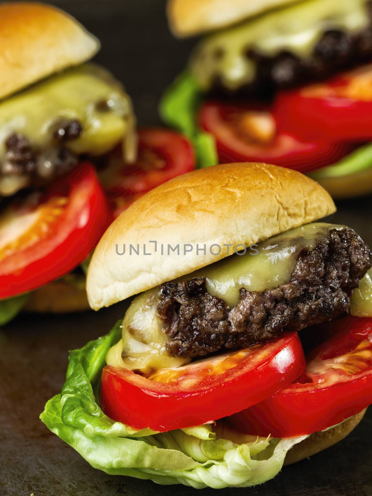 close up of rustic american slider sandwich mini hamburger