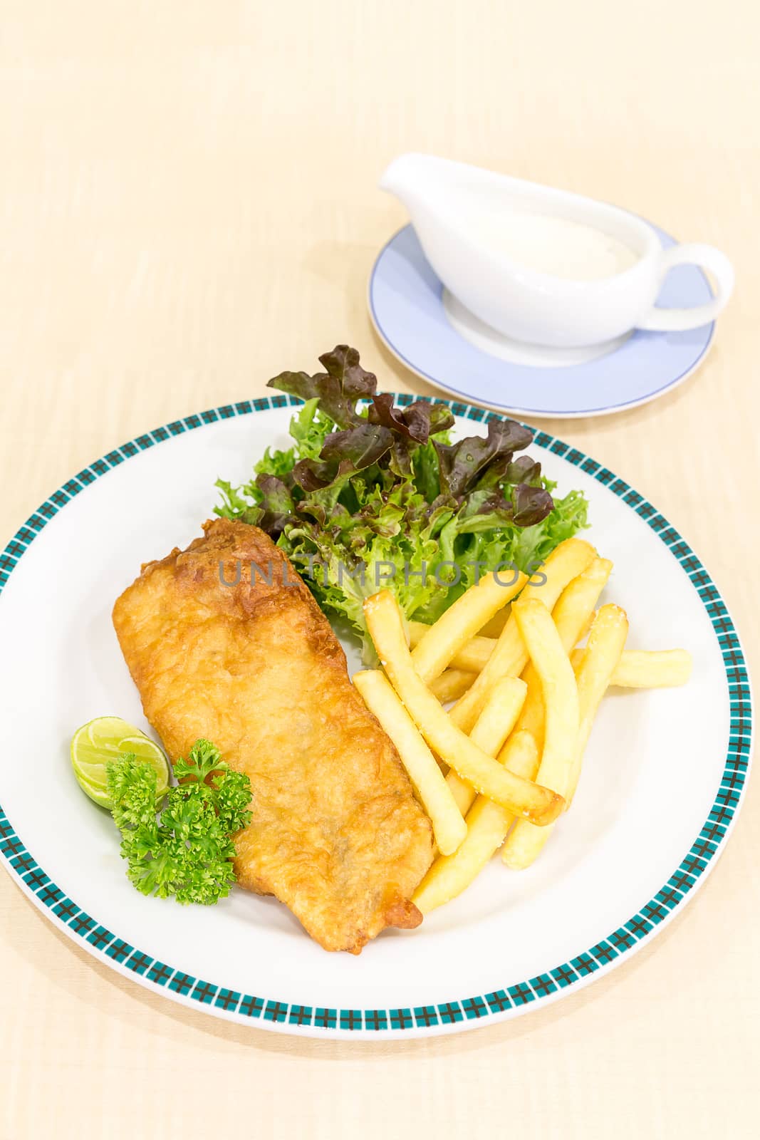 fish and chips with tartare sauce