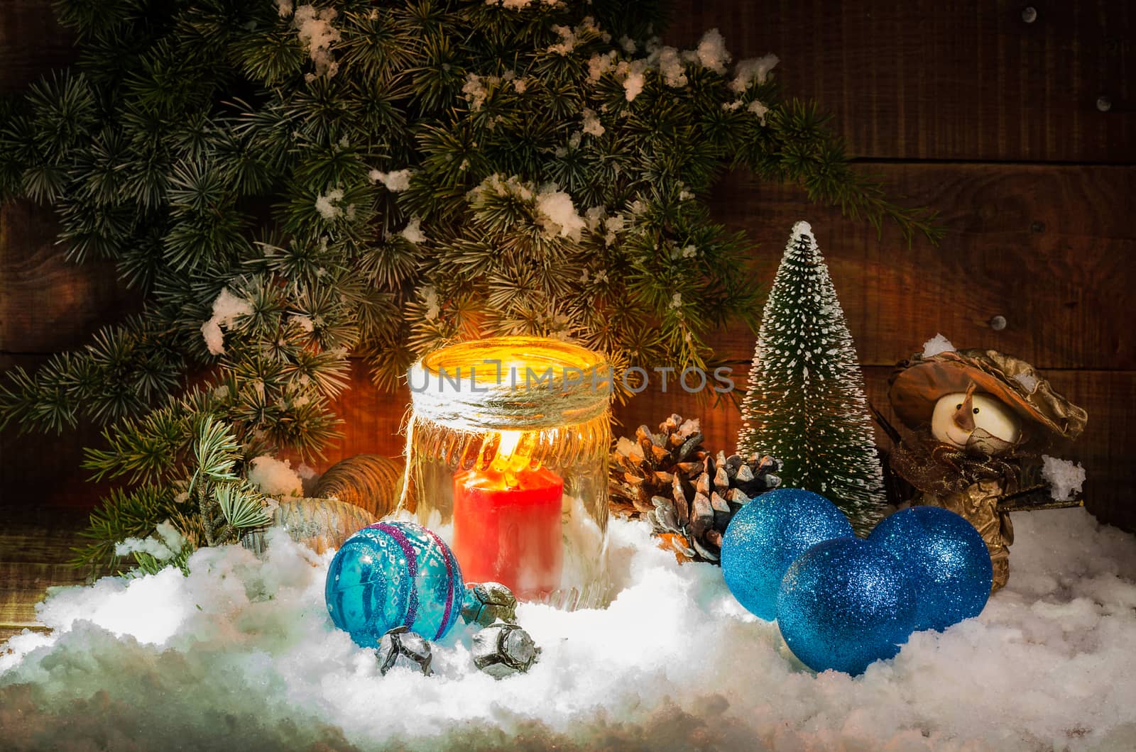 still life with festively decorated home interior with Christmas tree