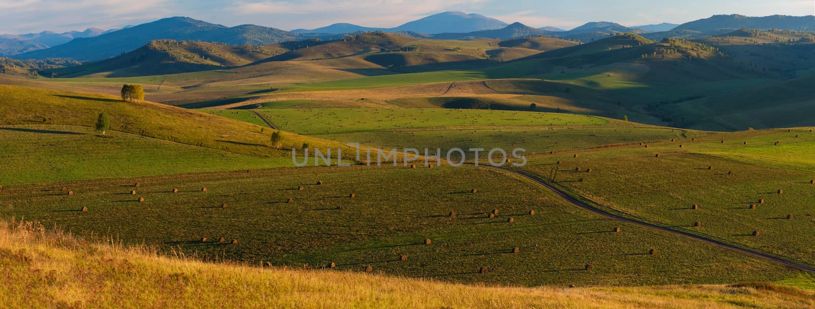 Beauty summer evening in the mountains in Altay, panoramic picture