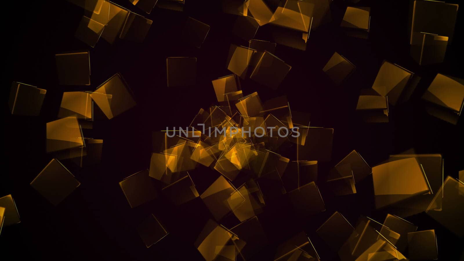 Flying orange rectangular cubes. Digital illustration. 3d rendering