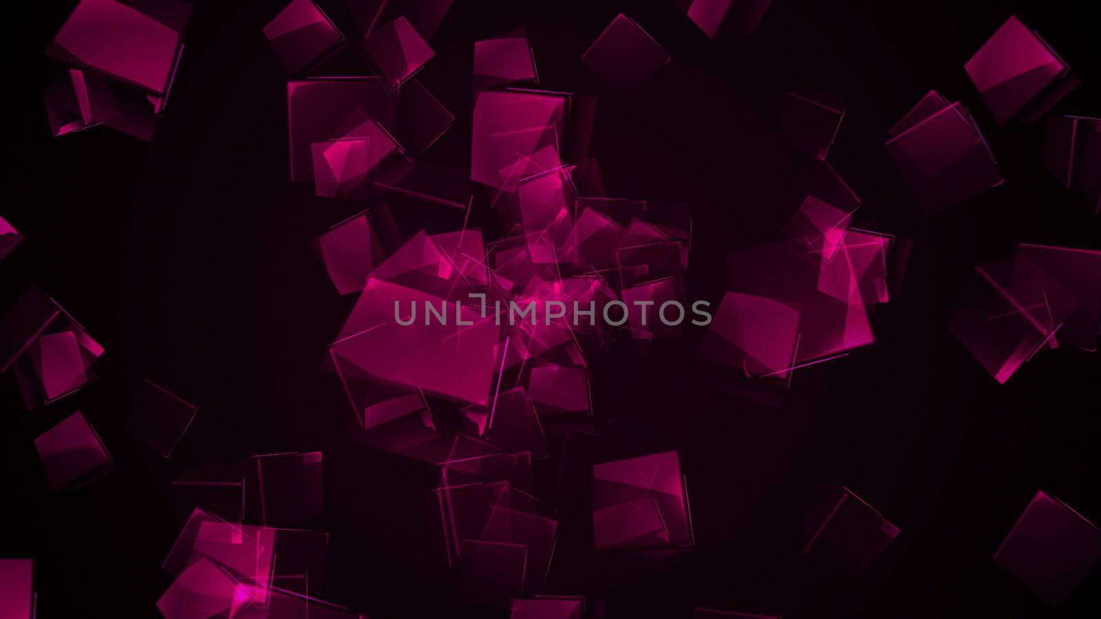 Flying purple rectangular cubes. Digital illustration. 3d rendering