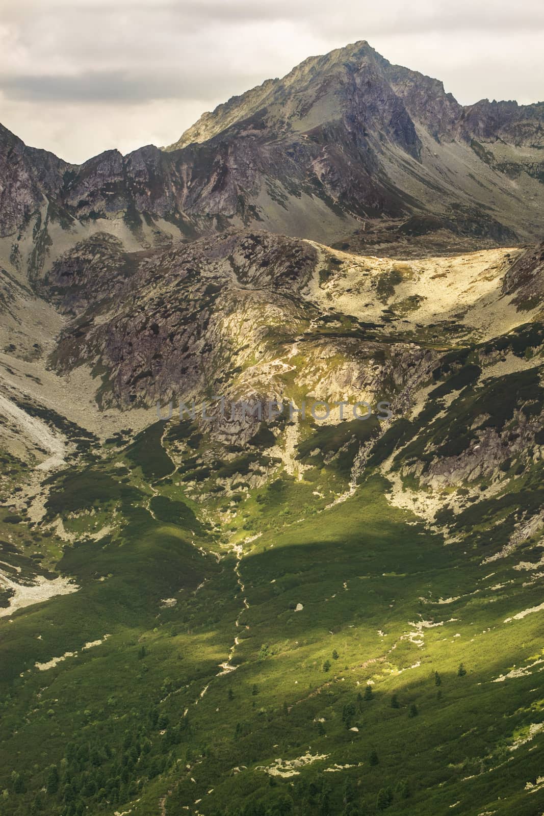 High rocky peak Popradske pleso valley in High Tatra Mountains, Slovakia, Europe by igor_stramyk