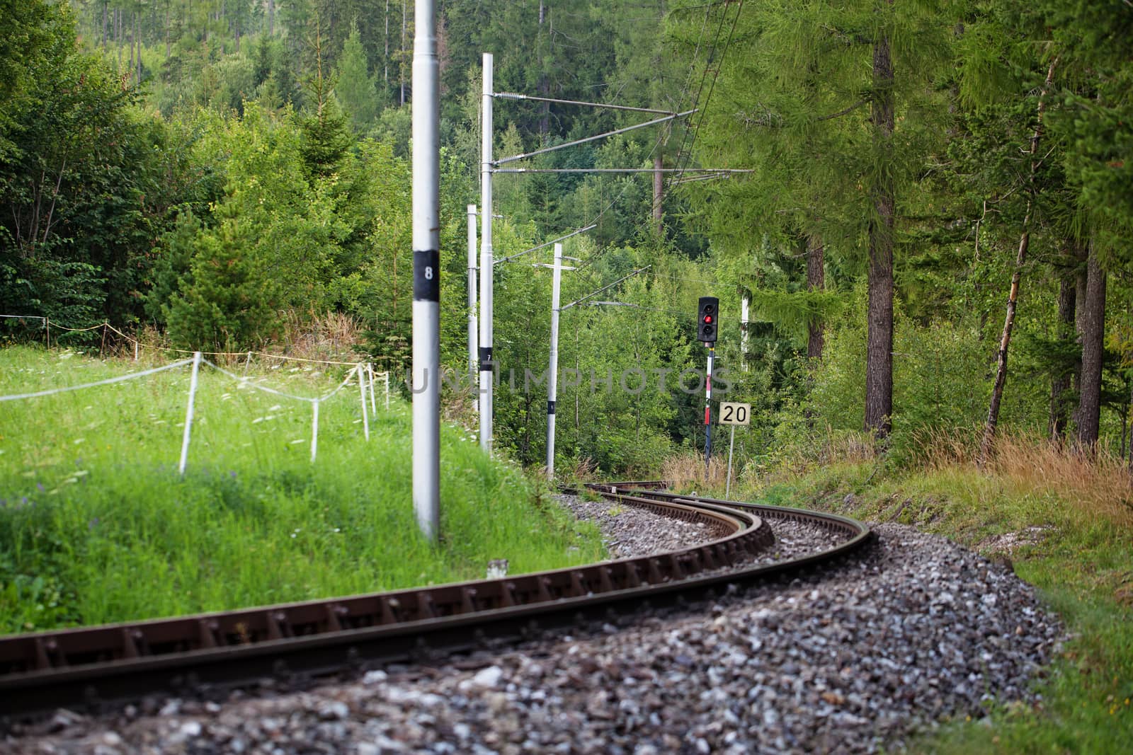 Scenic railway in the summer forest near Vysne Hagy in High Tatra Mountains, Slovakia, Europe