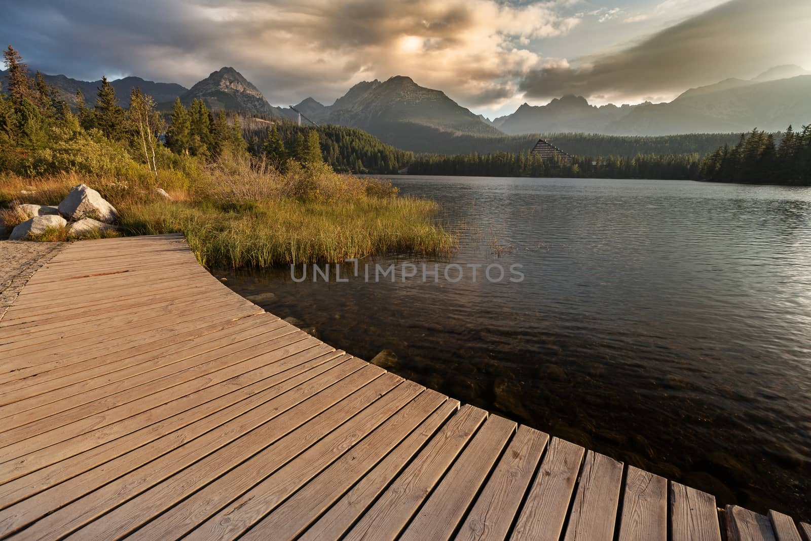 Great view on High Tatra Mountains from Strbske pleso - resort town near the lake named Strbske pleso. High Tatra mountains, Slovakia, Europe