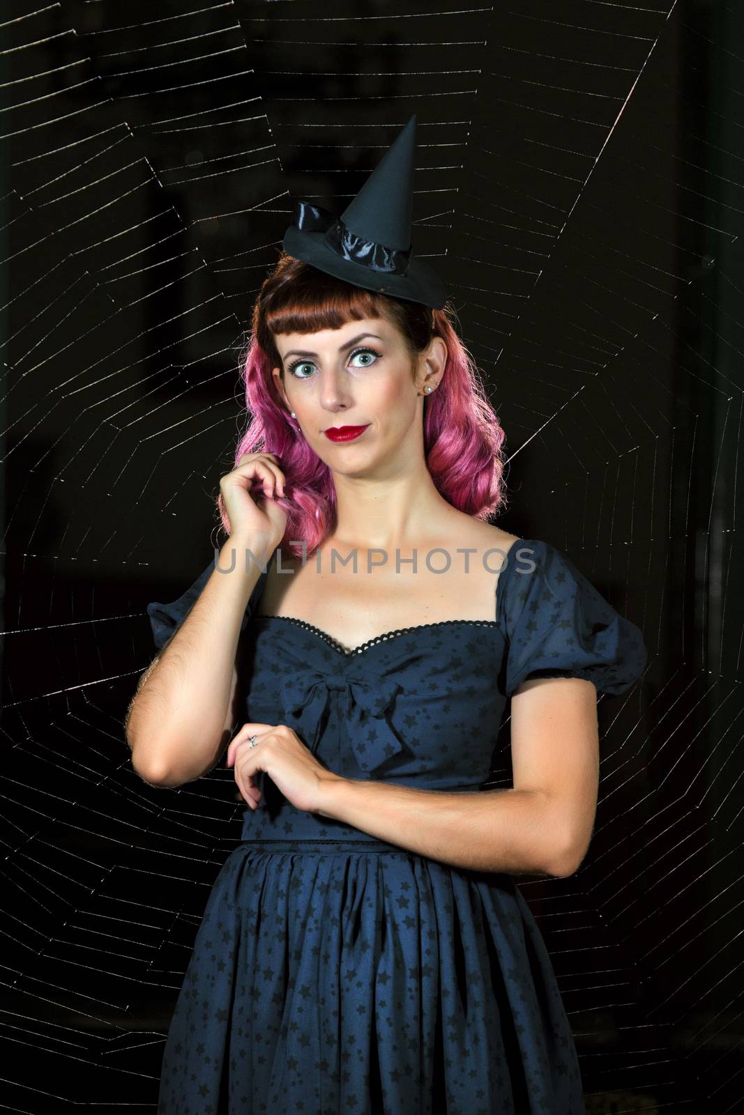 Halloween theme vintage girl with purple hair.