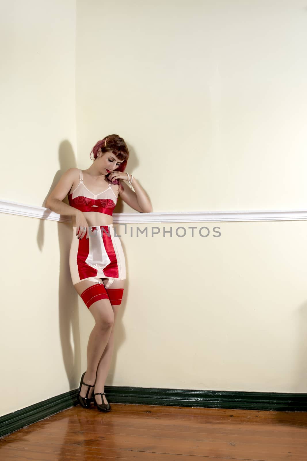 Girl with red vintage lingerie by membio