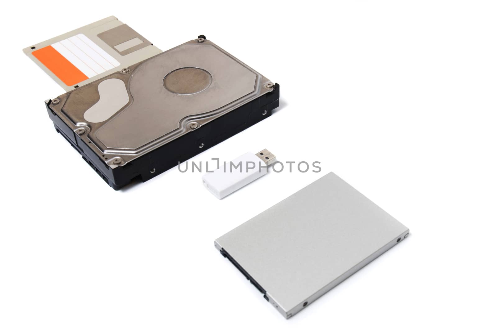 different types of storage media  isolated on a white background.