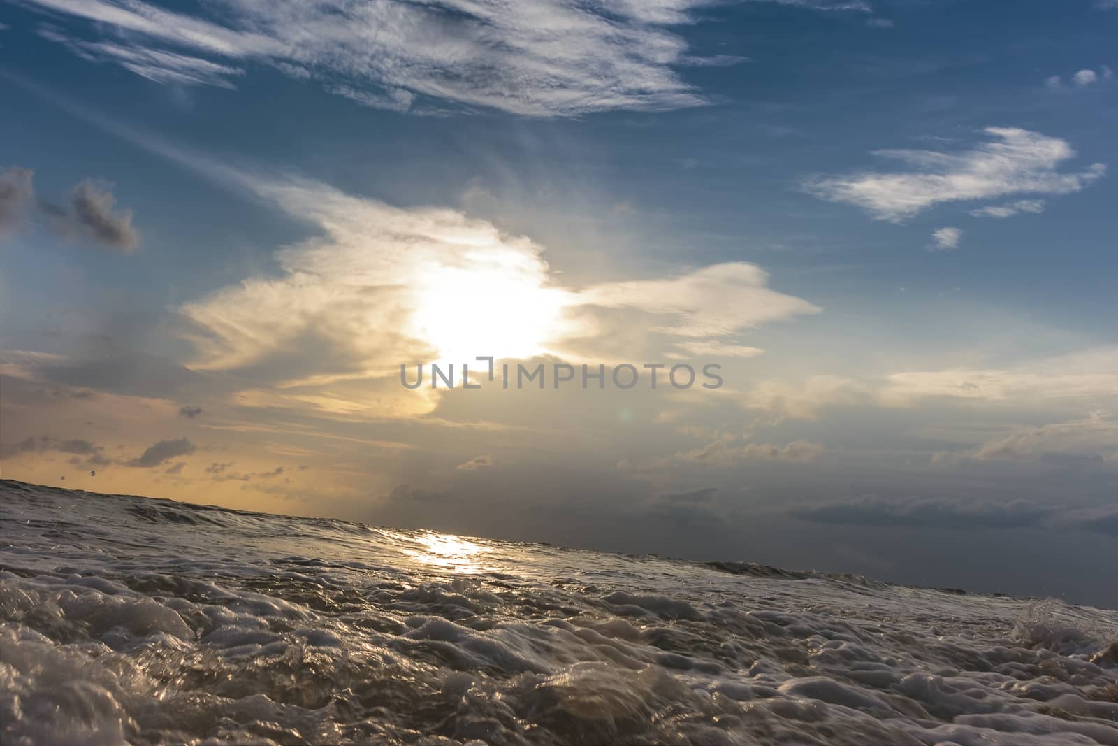 Picture set. High sea waves and morning sky