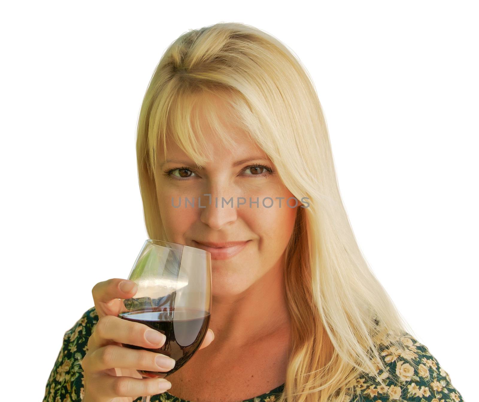 Attractive Woman Holding Wine Glass Isolated on White Background by Feverpitched