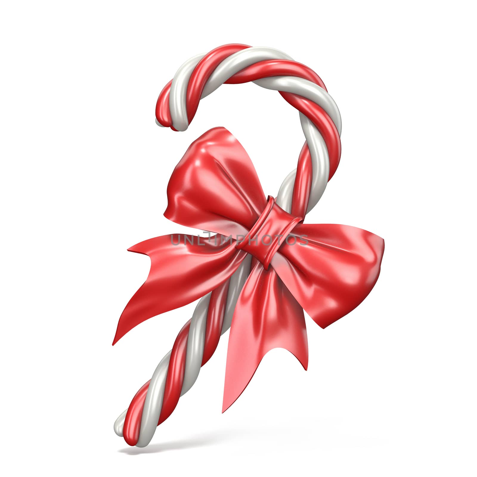 Christmas decoration made of candy cane and ribbon bow 3D render illustration isolated on white background