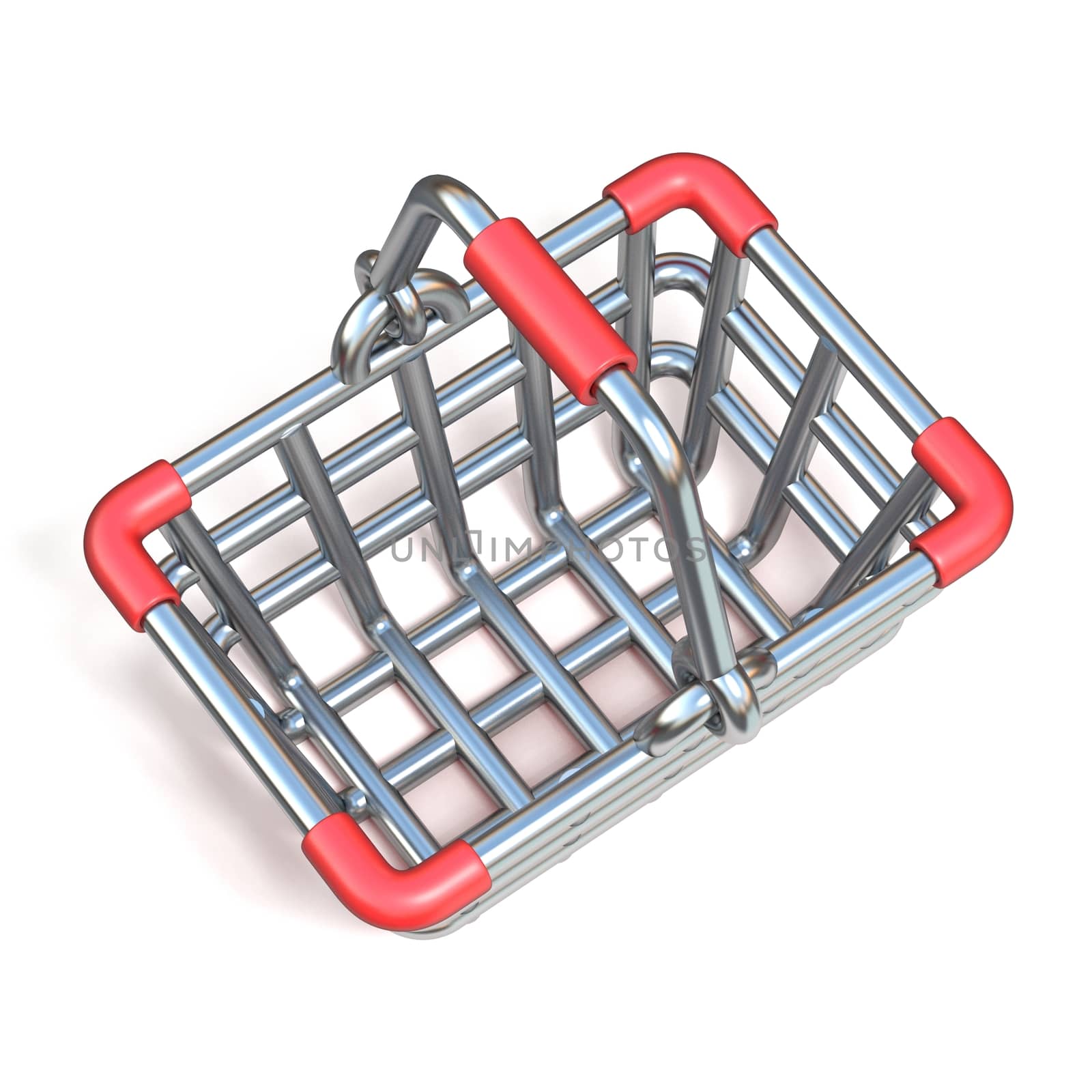 Steel wire shopping basket cartoon icon 3D render illustration isolated on white background