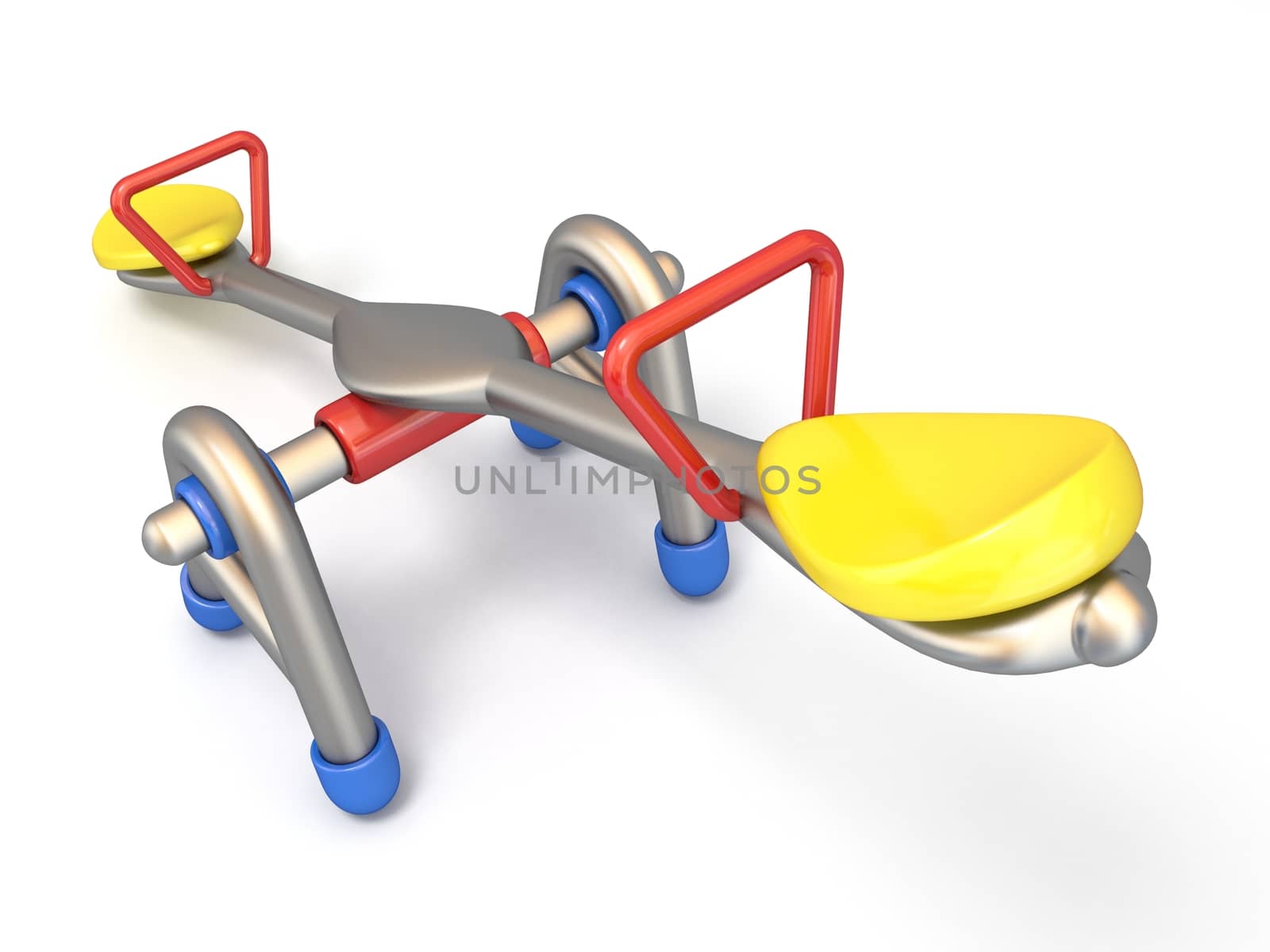 Children seesaw side view 3D render illustration isolated on white background