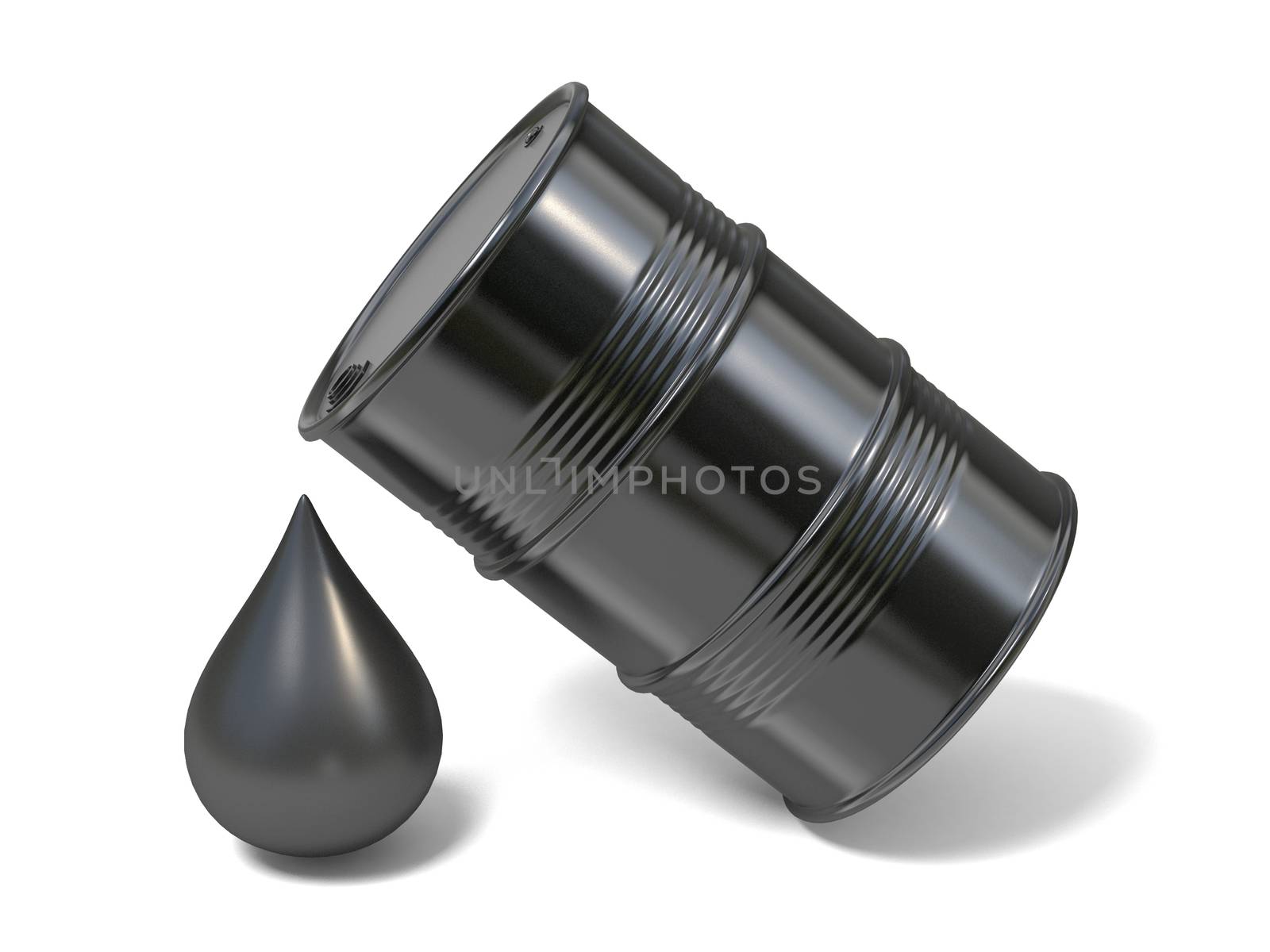 Black barrel and giant oil drop icon 3D render illustration isolated on white background