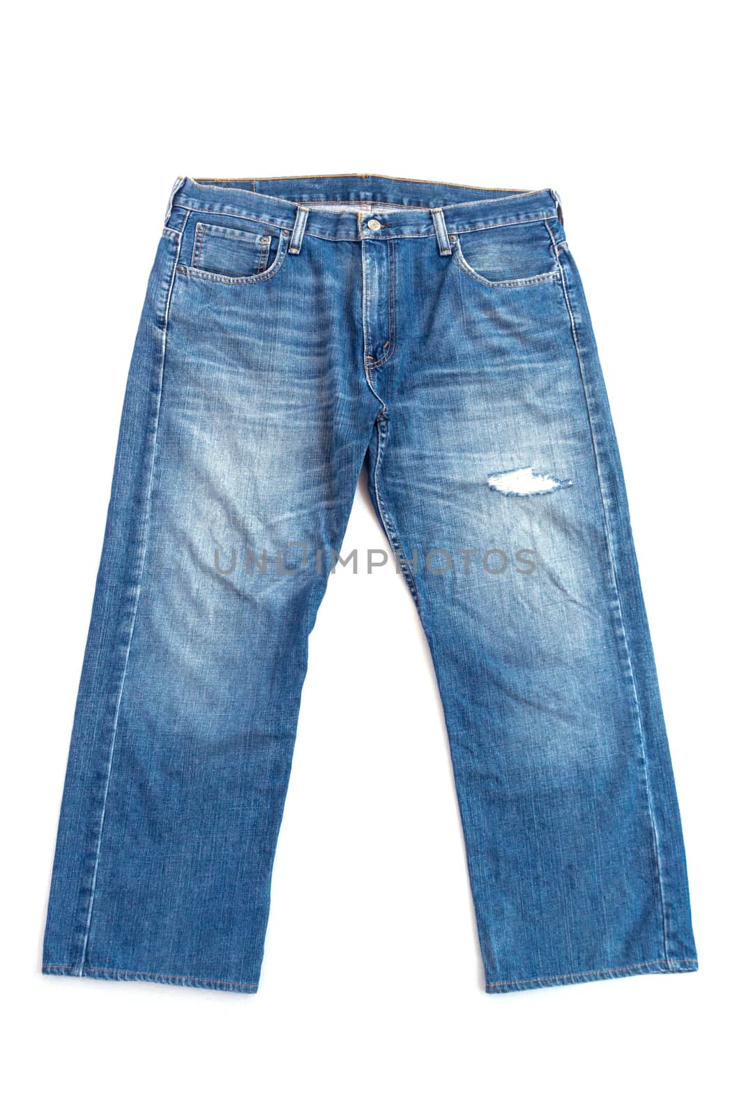 front blue jeans isolated on white background