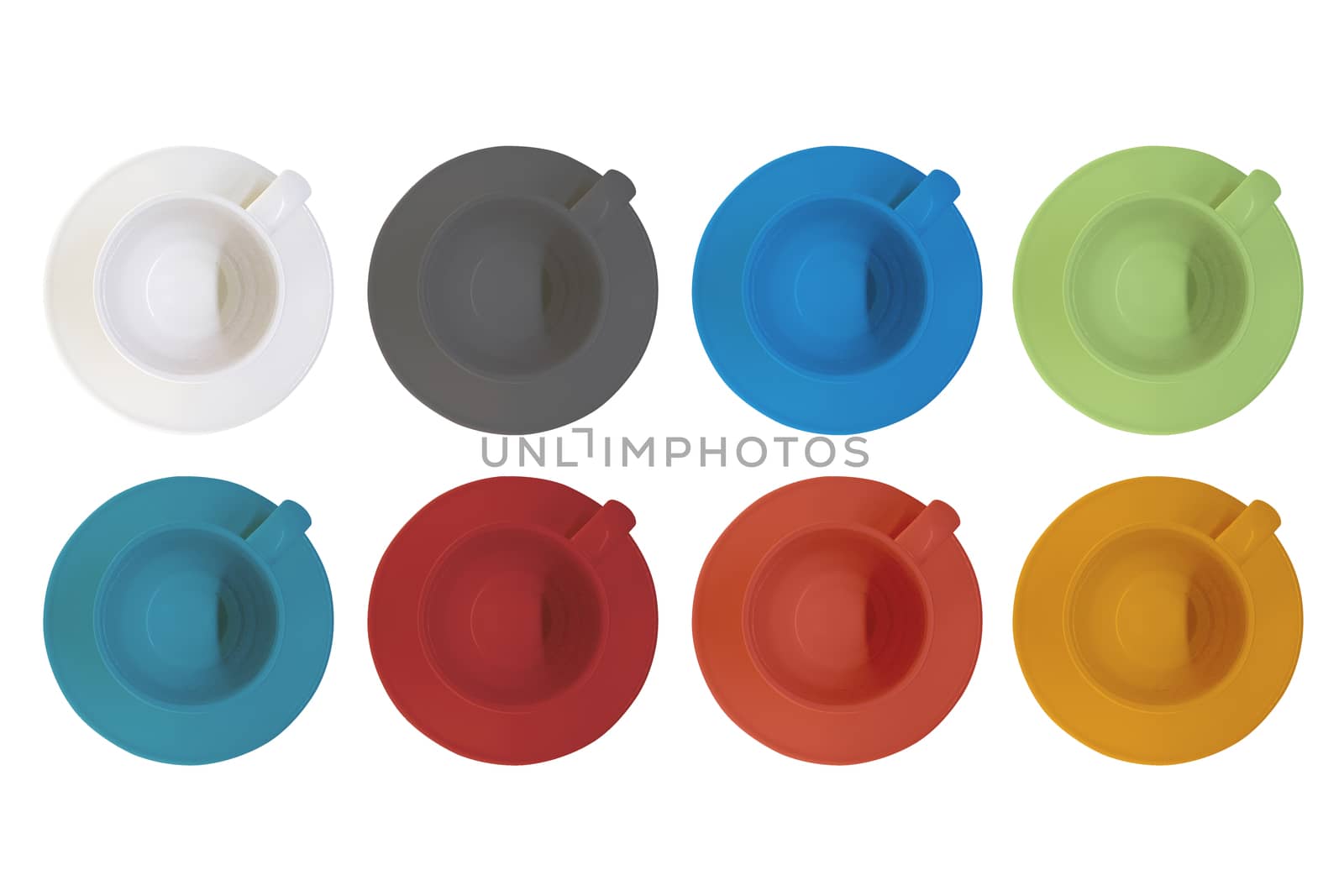 colorful cups isolated on white background