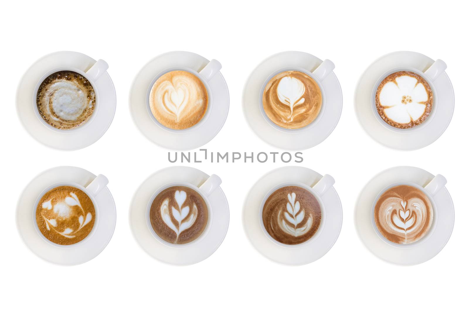 latte art coffee isolated on white background