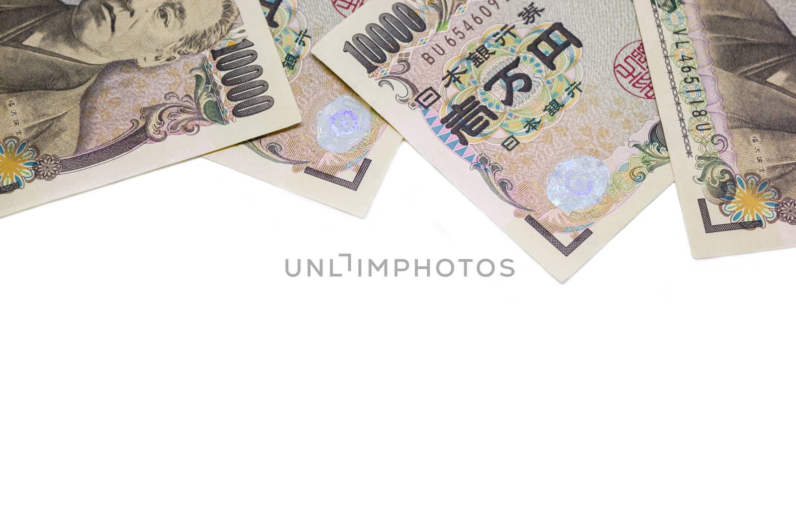 money yen banknote on white background, business and finance concepts.