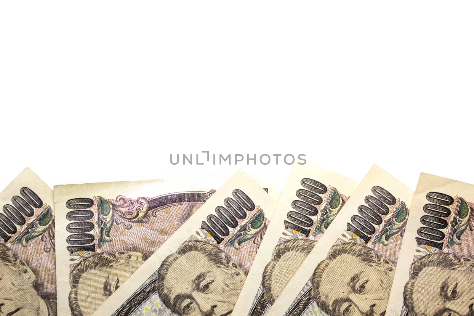 money yen banknote on white background, business and finance concepts.