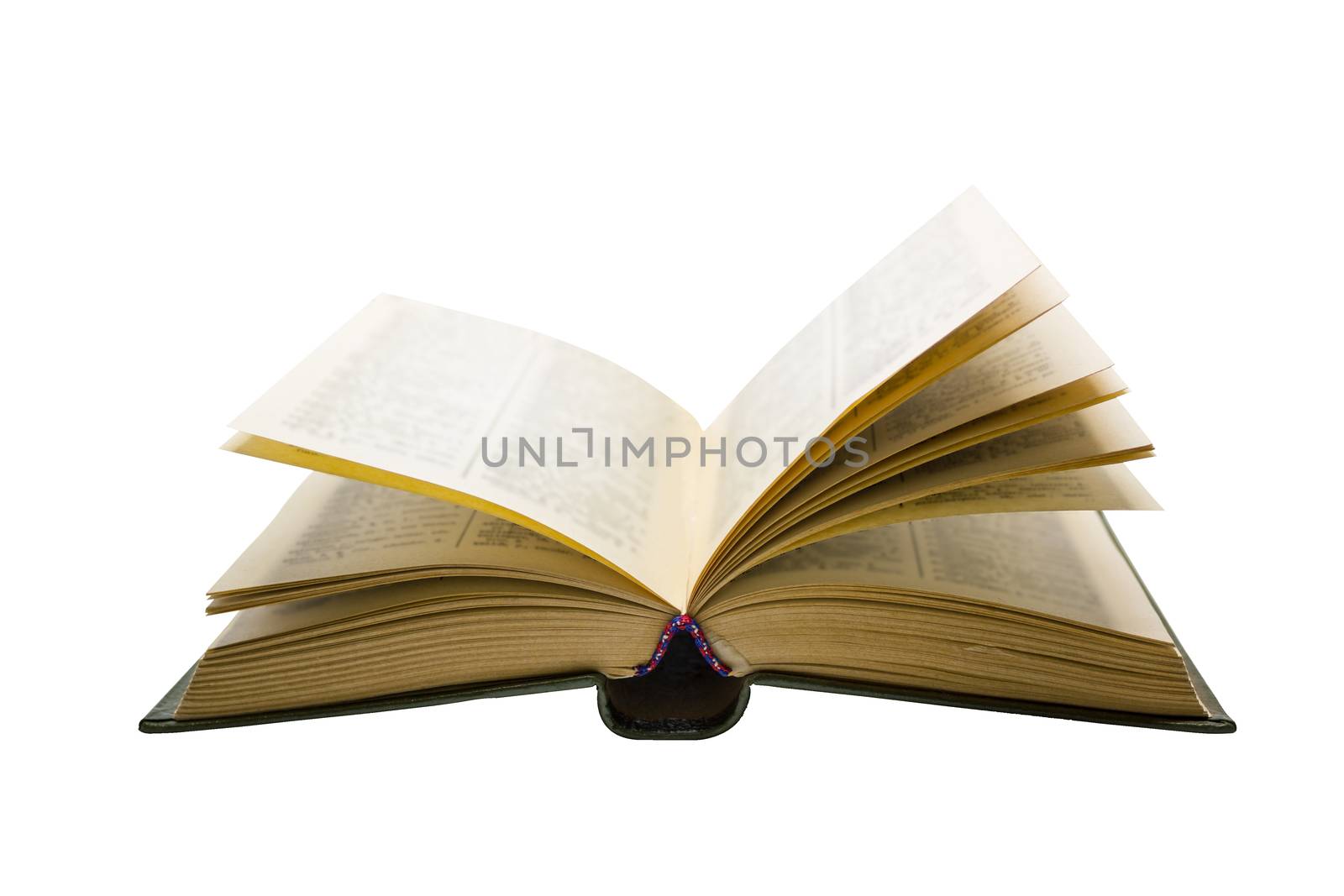 open vintage book isolated on white background