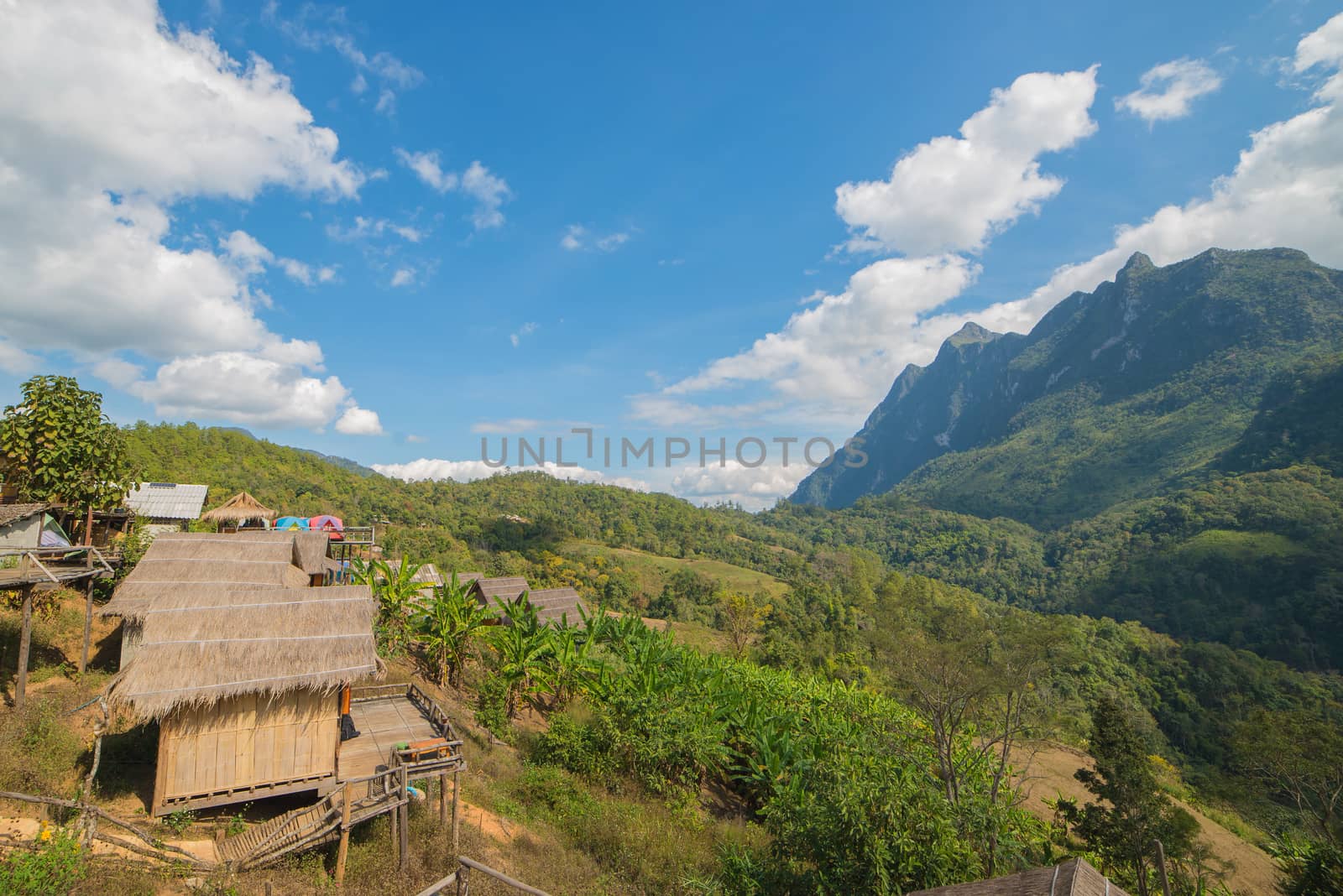 Landscape of hut in Mountain valley at Doi Luang Chiang Dao, ChiangMai Thailand.