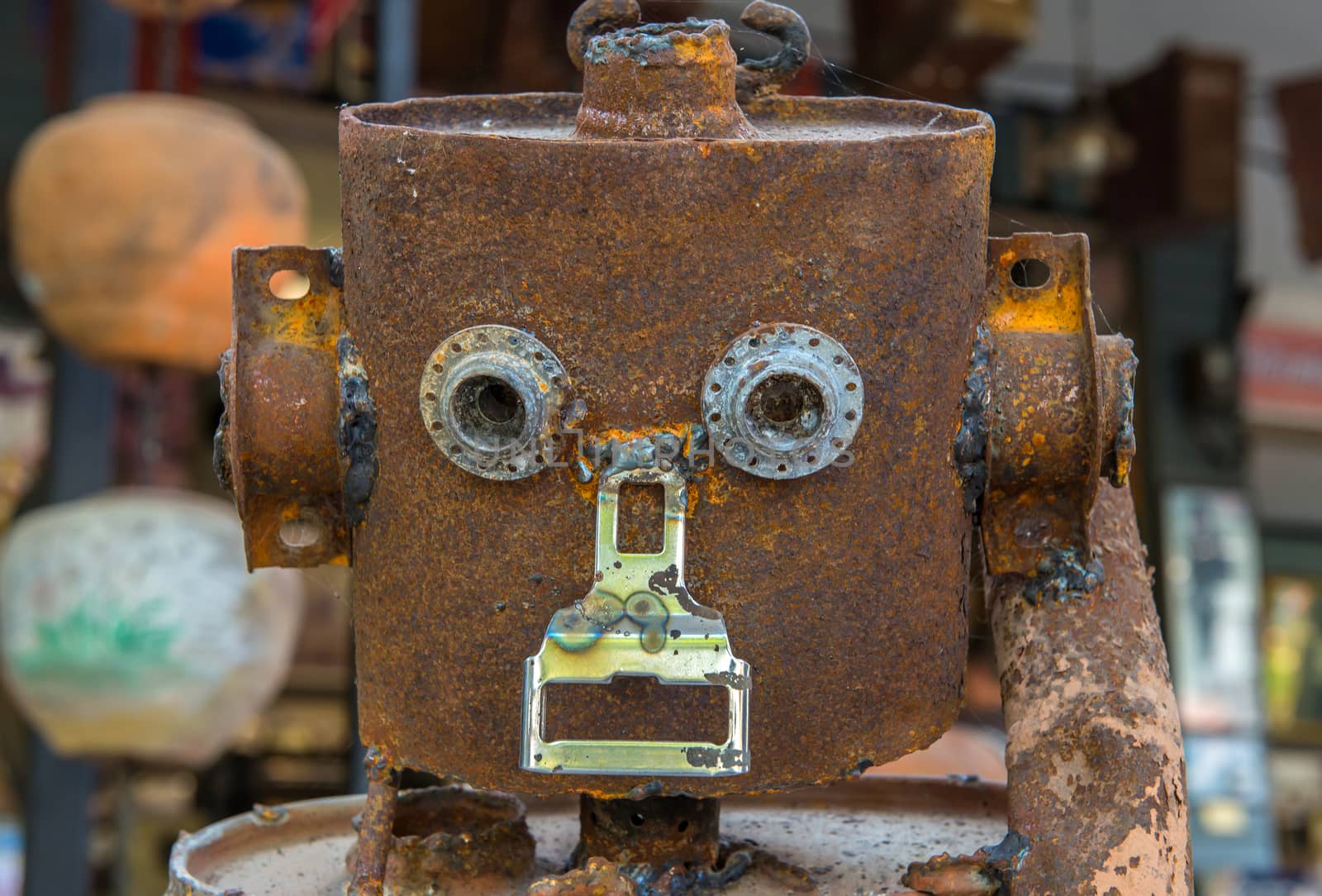 cyborg or robot face made from old steel.