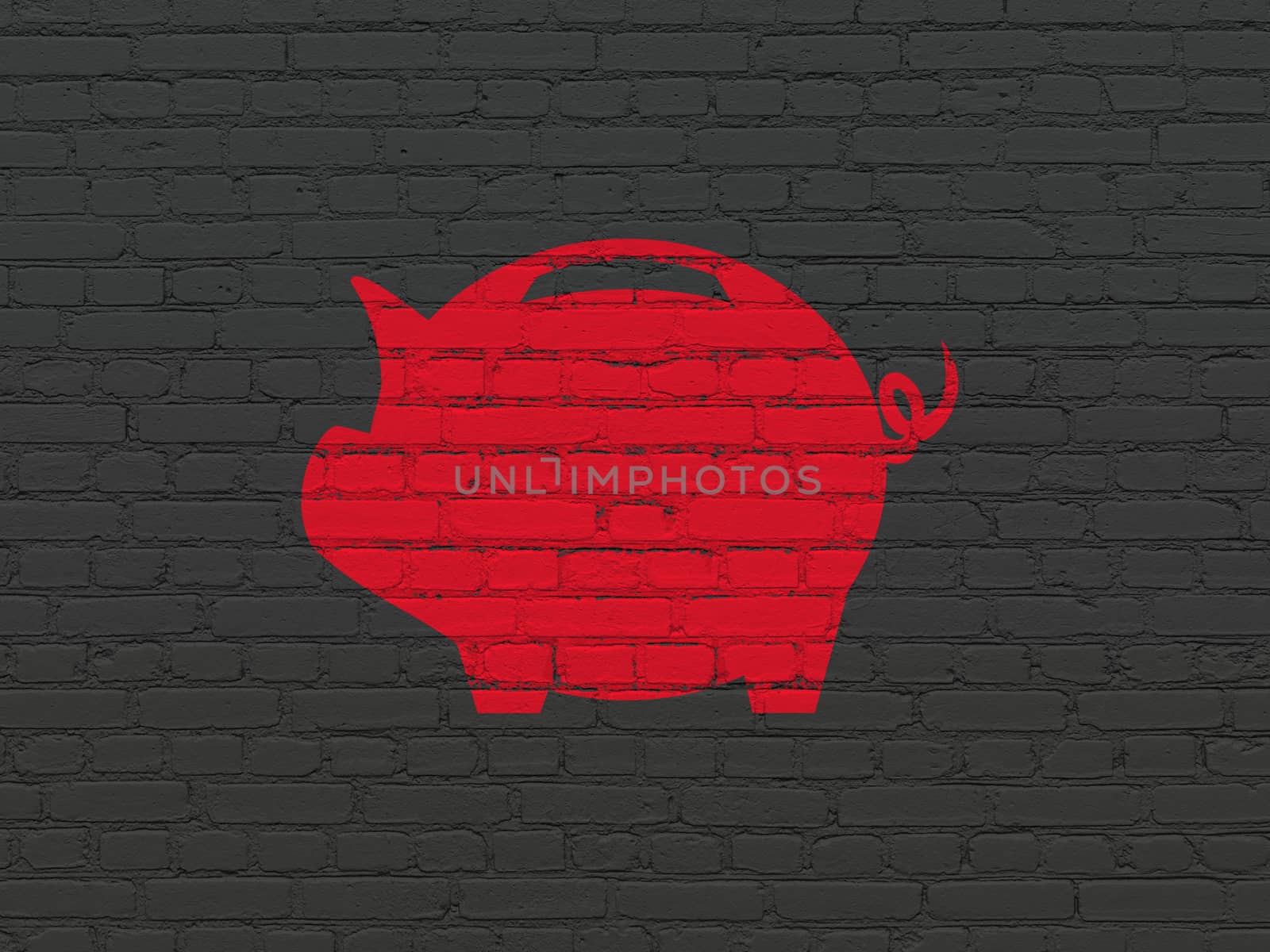 Banking concept: Painted red Money Box icon on Black Brick wall background
