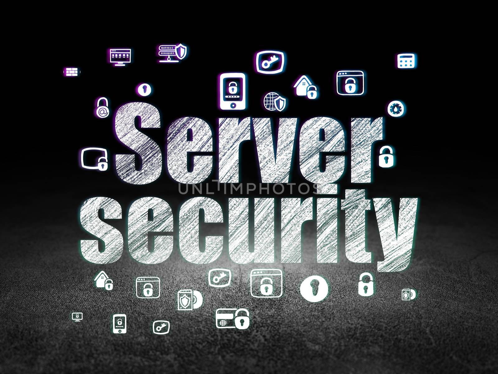 Safety concept: Server Security in grunge dark room by maxkabakov
