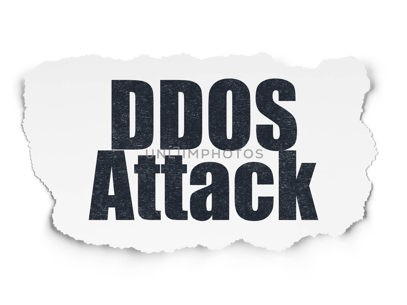 Safety concept: Painted black text DDOS Attack on Torn Paper background with  Tag Cloud