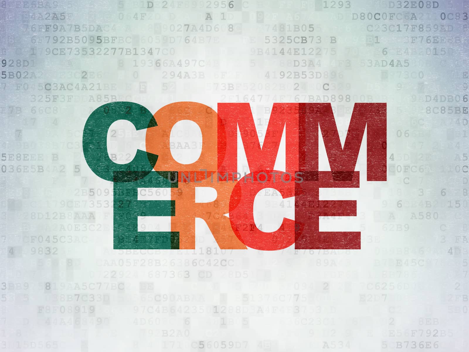 Business concept: Painted multicolor text Commerce on Digital Data Paper background
