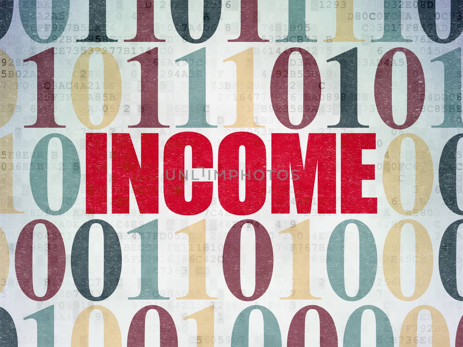 Business concept: Painted red text Income on Digital Data Paper background with Binary Code