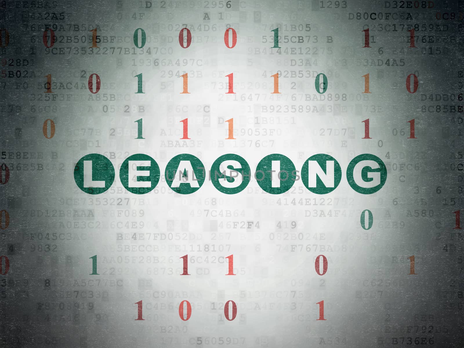 Finance concept: Painted green text Leasing on Digital Data Paper background with Binary Code