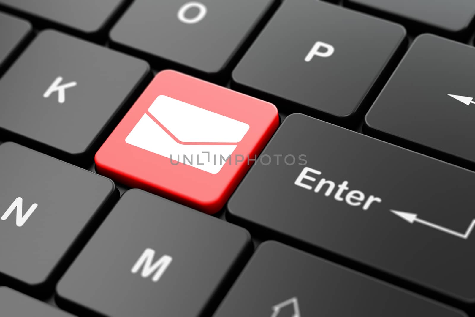Finance concept: computer keyboard with Email icon on enter button background, 3D rendering