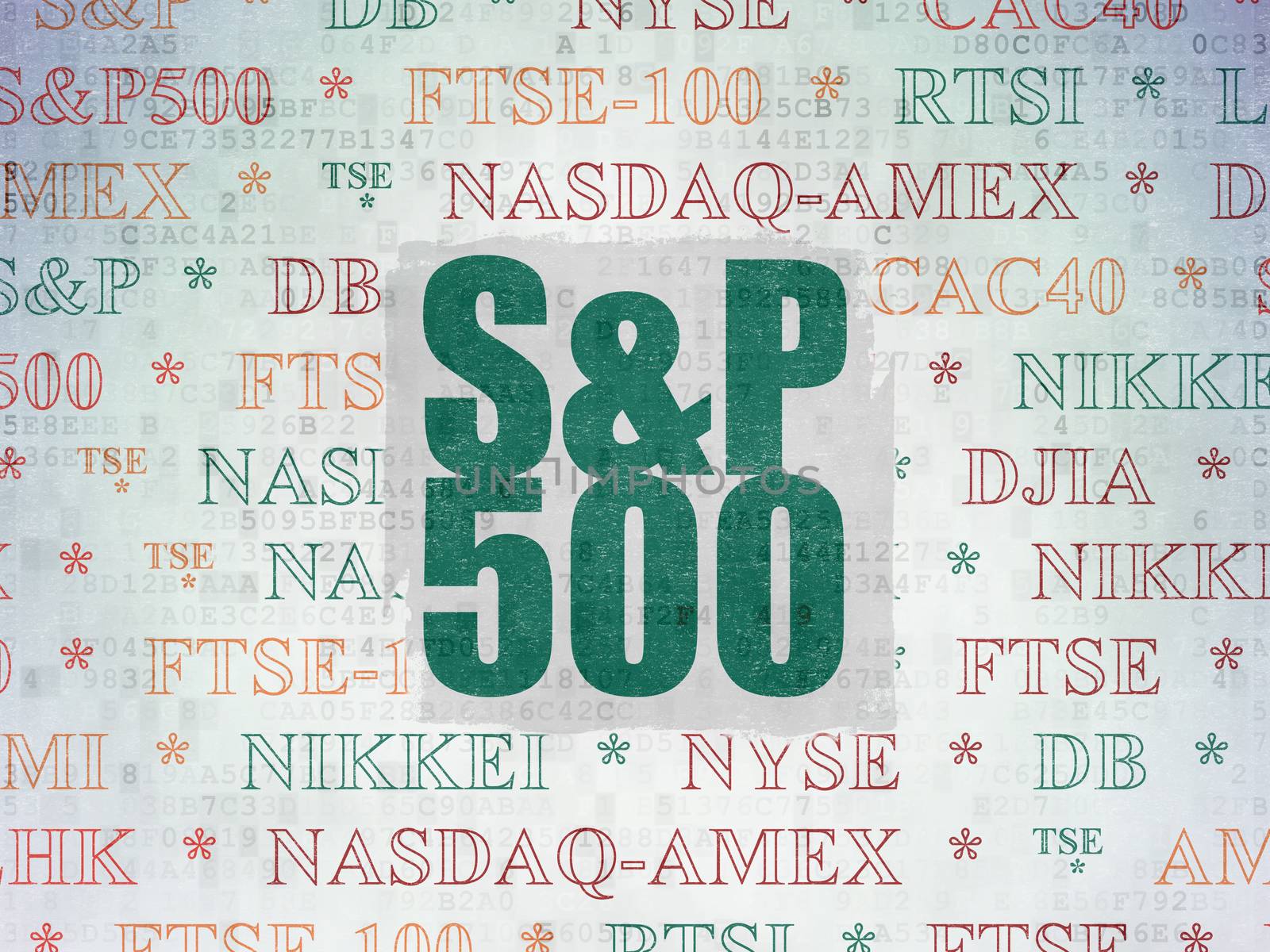 Stock market indexes concept: S&P 500 on Digital Data Paper background by maxkabakov