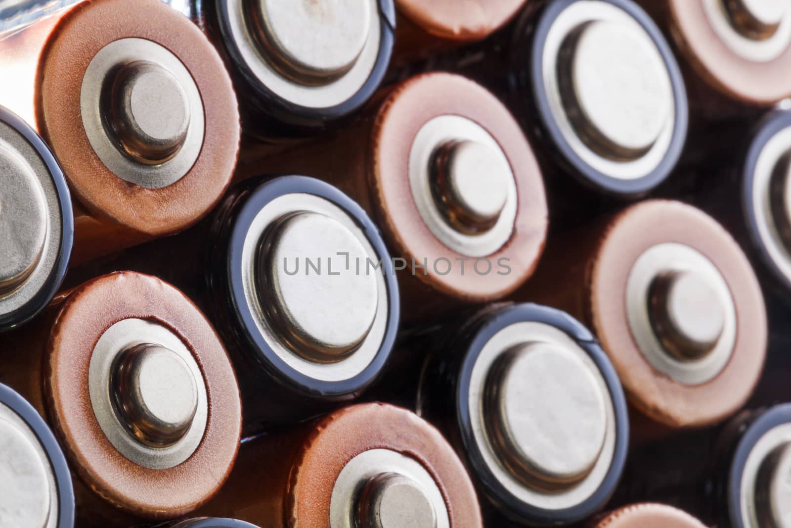 Abstract closeup of AA alkaline batteries
