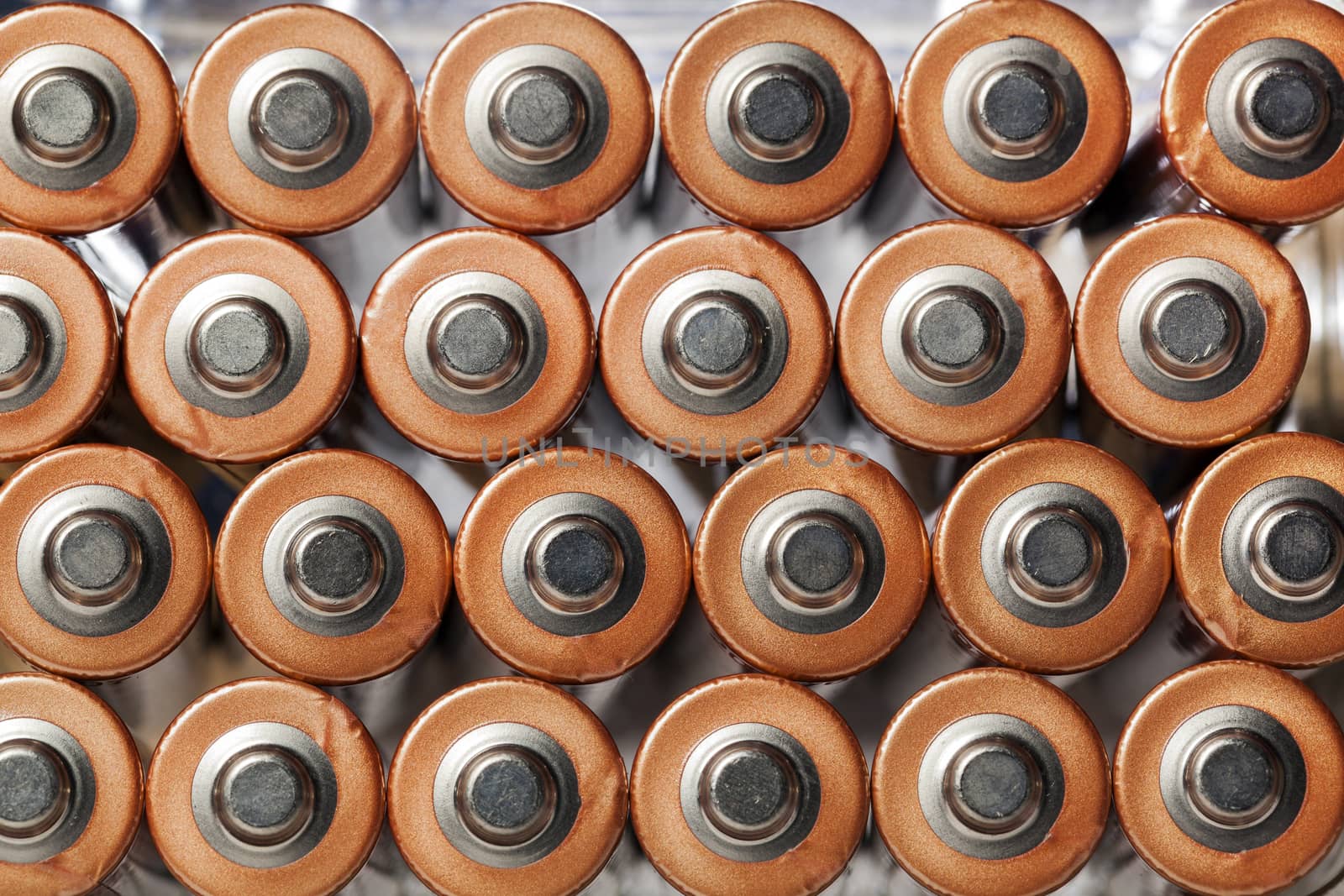 AA alkaline batteries seen from above