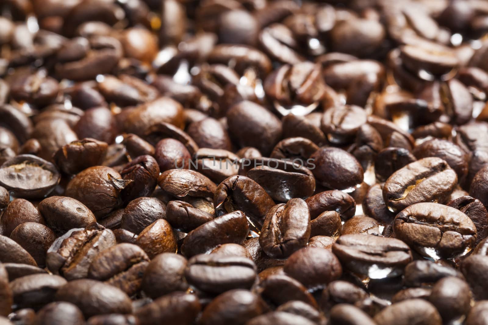 Closeup of dark roasted coffee beans