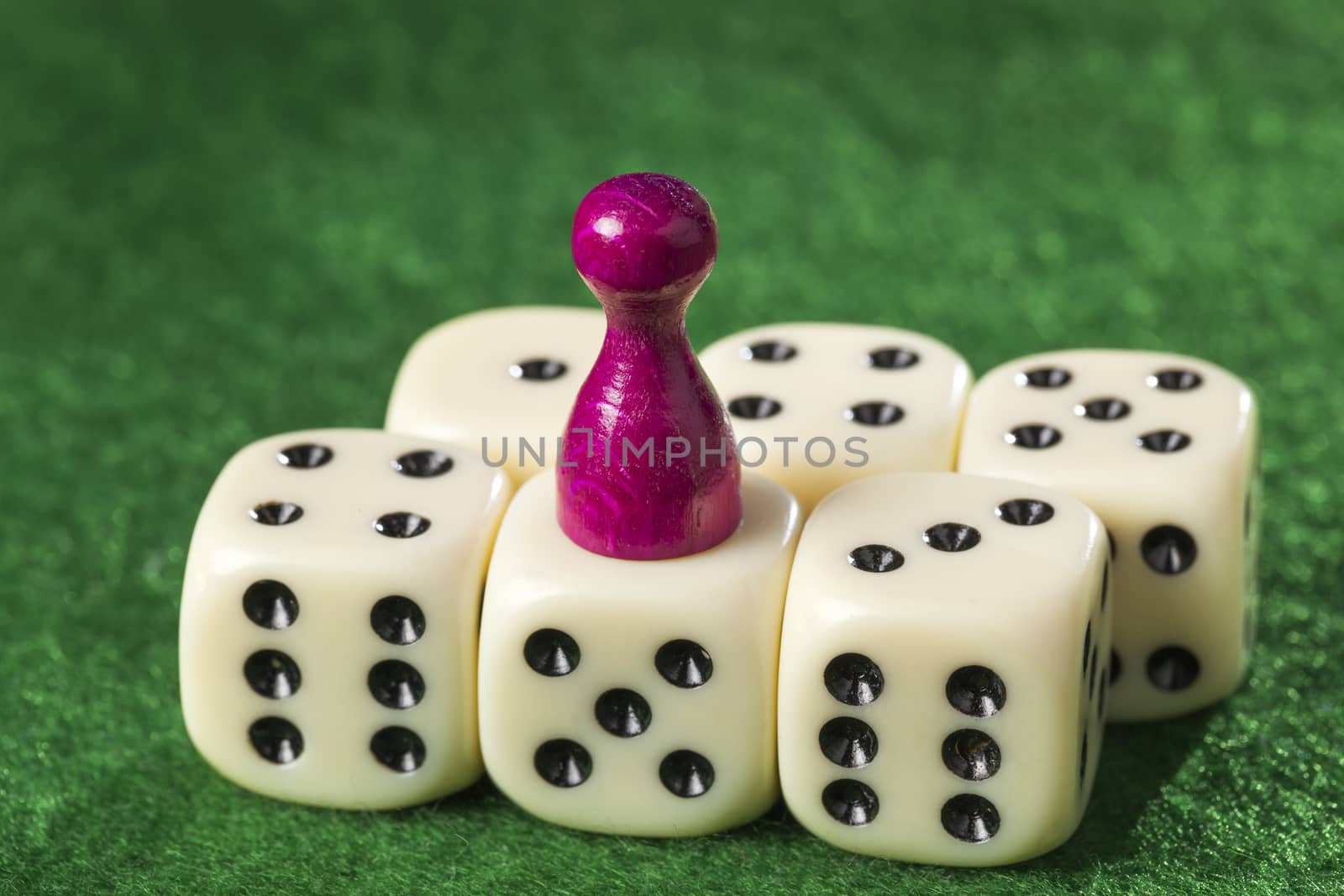 Six dices and a pawn for playing games