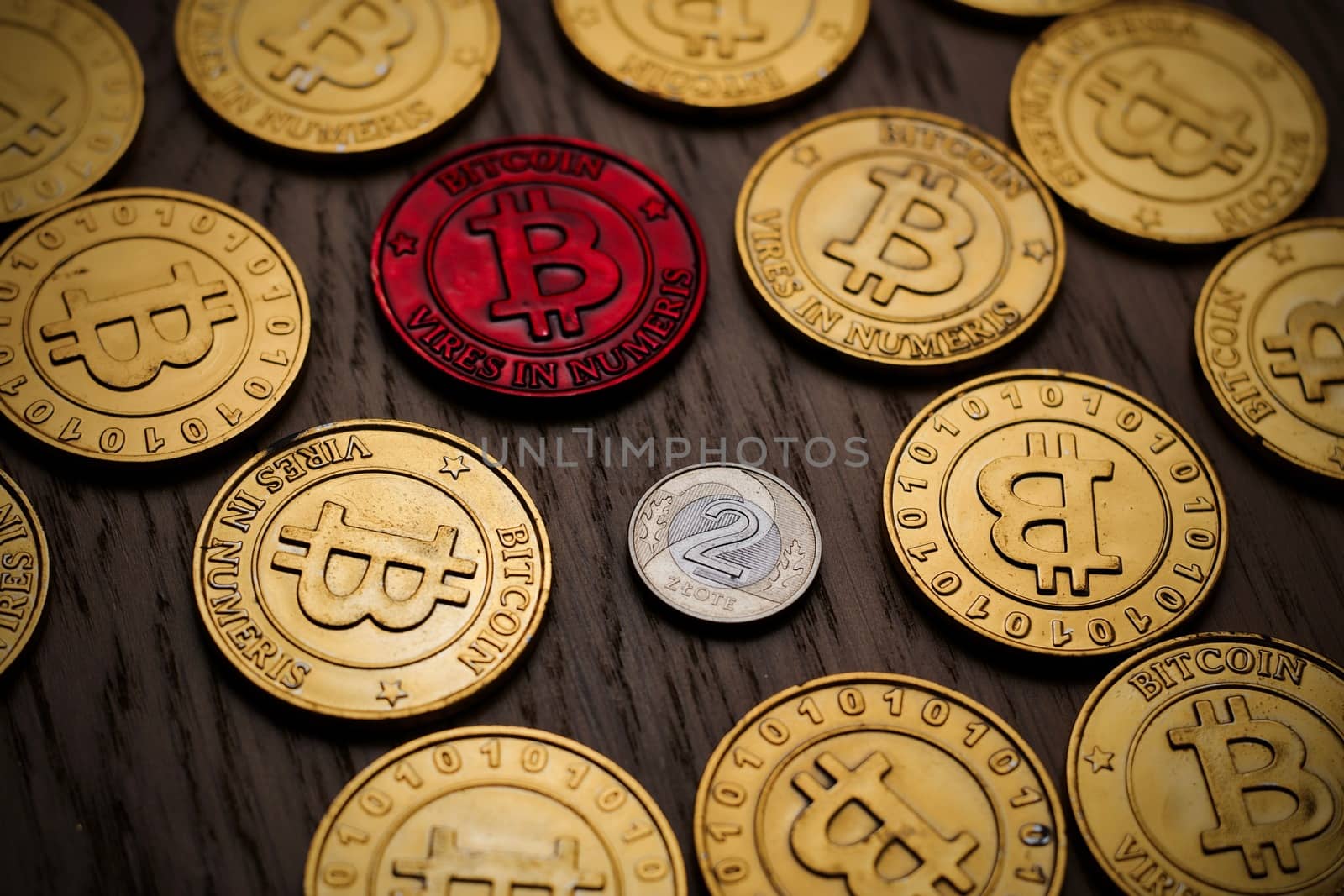 Crypto currency physical bitcoin coin. Bitcoin tokens digital money concept.