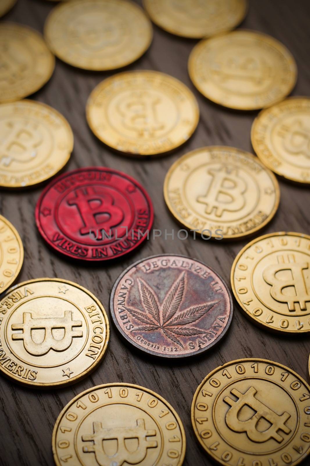 Crypto currency physical bitcoin coin. Bitcoin tokens digital money concept.