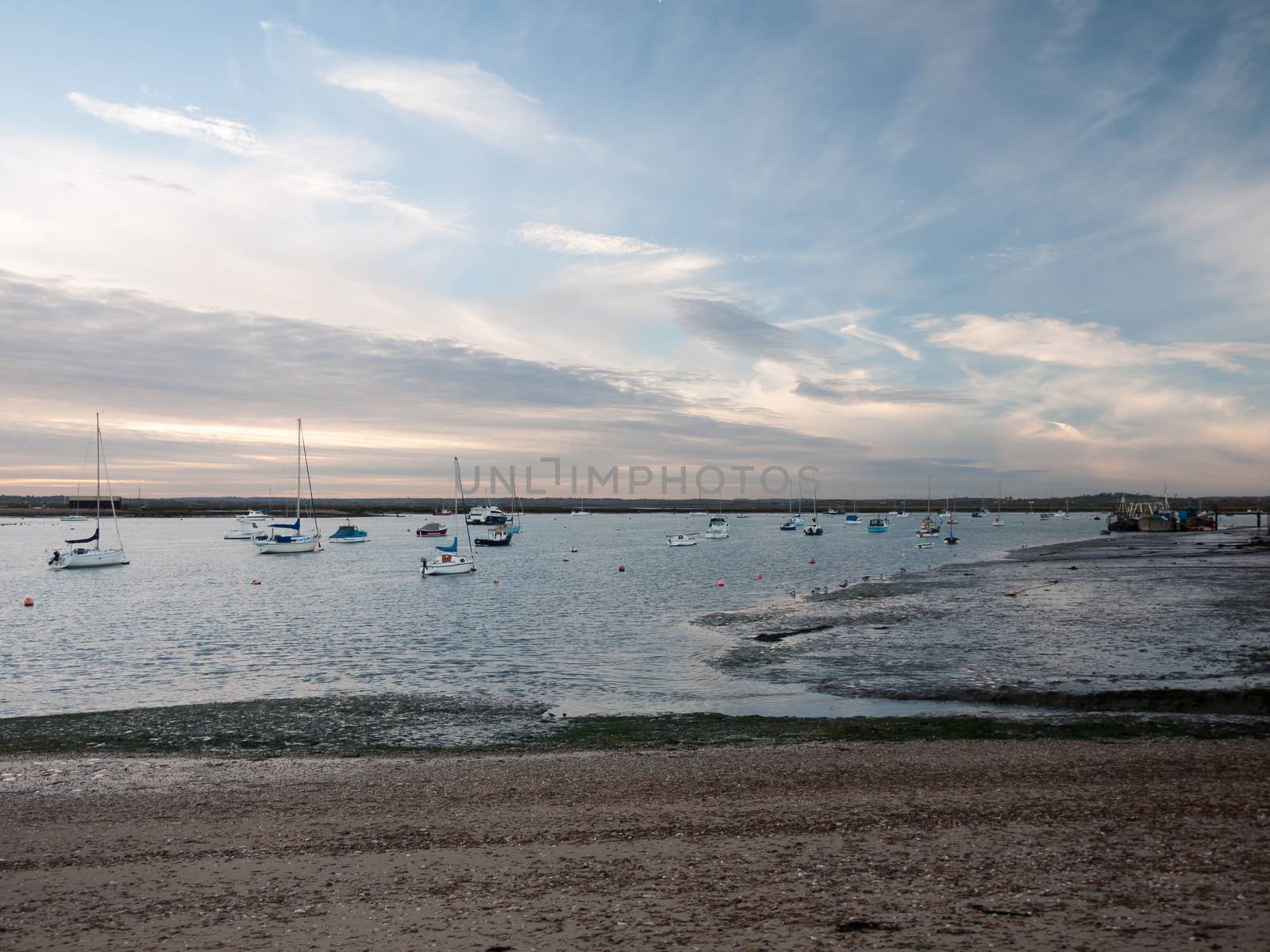 marina harbour landscape beach ocean sky with moored boats by callumrc