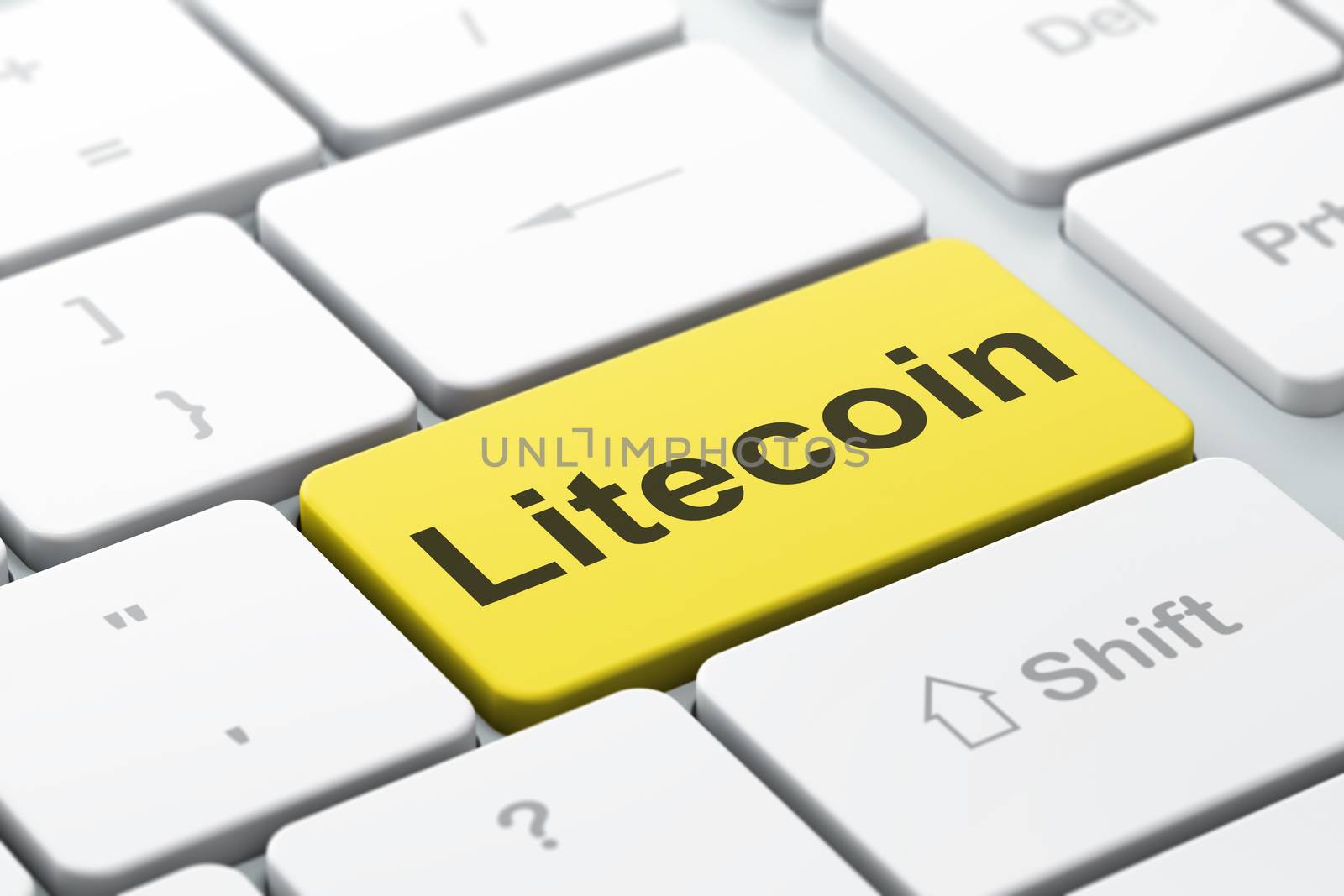 Blockchain concept: Litecoin on computer keyboard background by maxkabakov