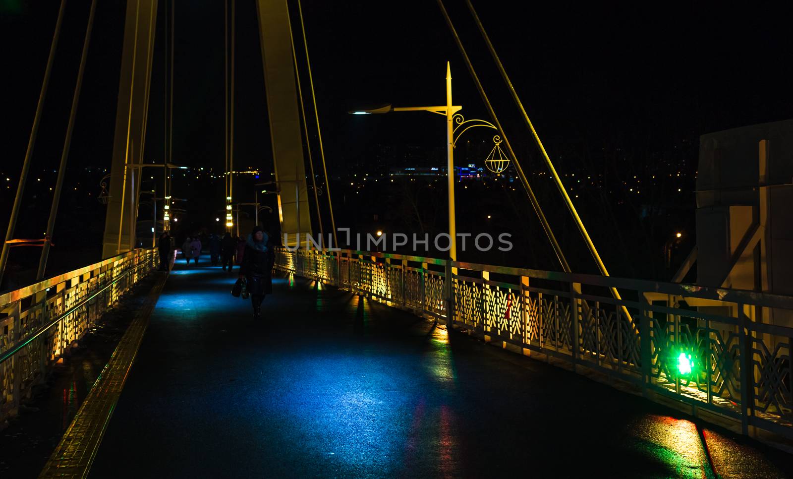 night bridge people lights new year's eve