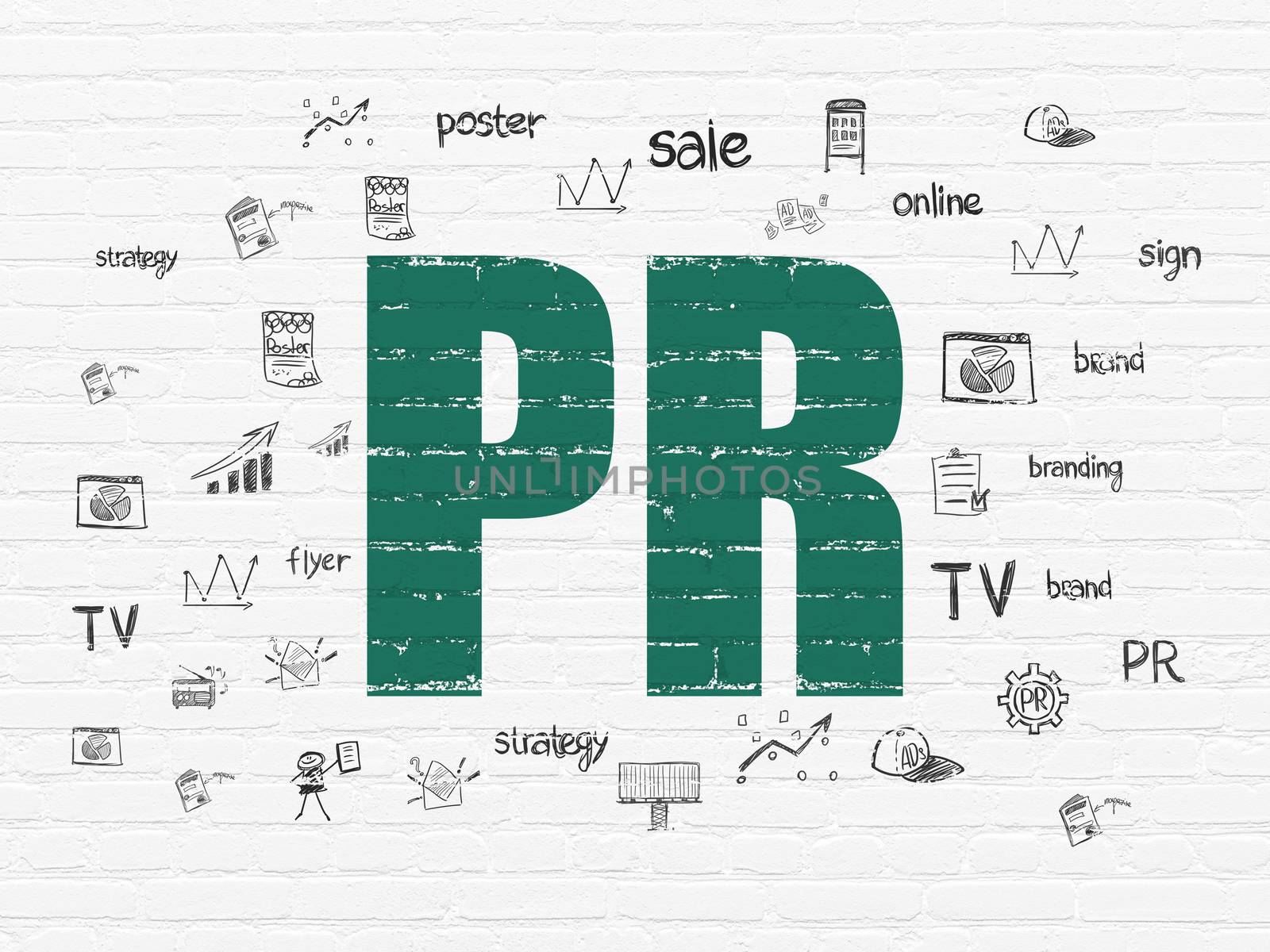 Advertising concept: PR on wall background by maxkabakov