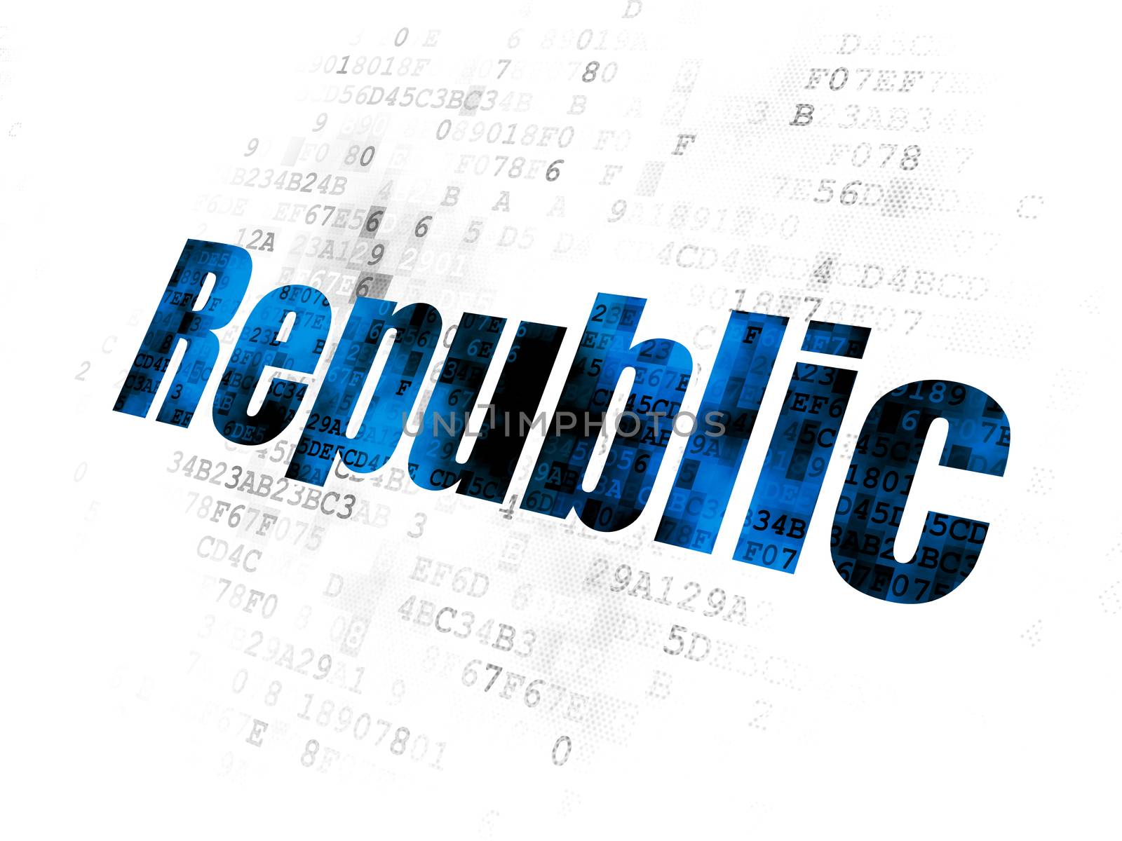 Political concept: Pixelated blue text Republic on Digital background