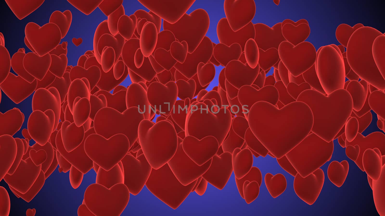 A romantic 3d rendering of purple hearts flying and shining together in the violet background. They strike a chord relating to St. Valentine day. They create a lovely atmosphere.